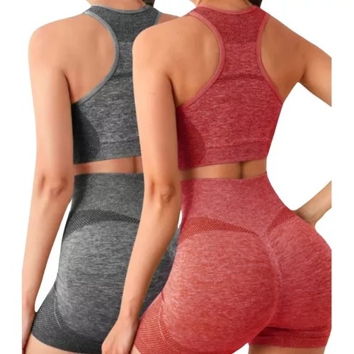 2 pecas /Conjunto Feminino Academia Fitness  Leggings 1 Top Bra 1 Shorts Levanta Bumbum
