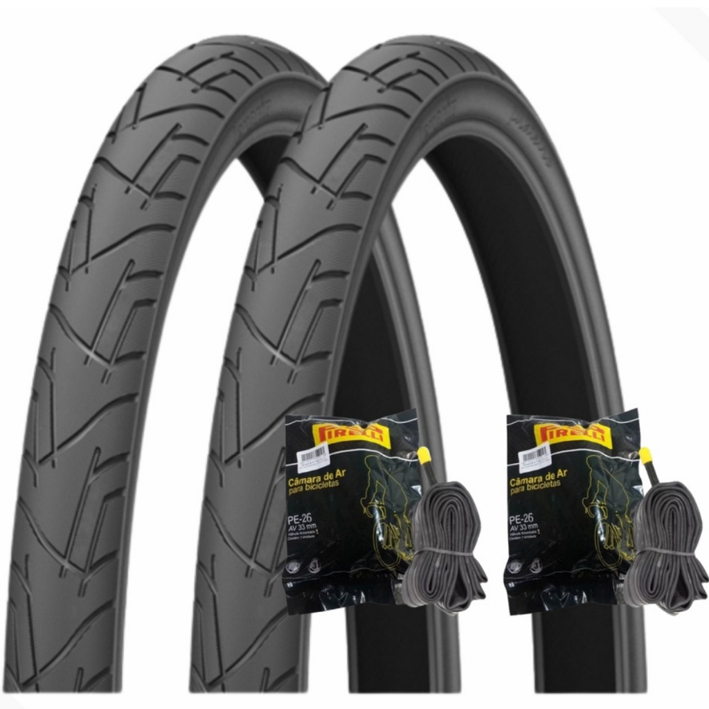Par de Pneu bike aro 26x1.95 Praieiro Levorin + 2 Câmara 26 Pirelli