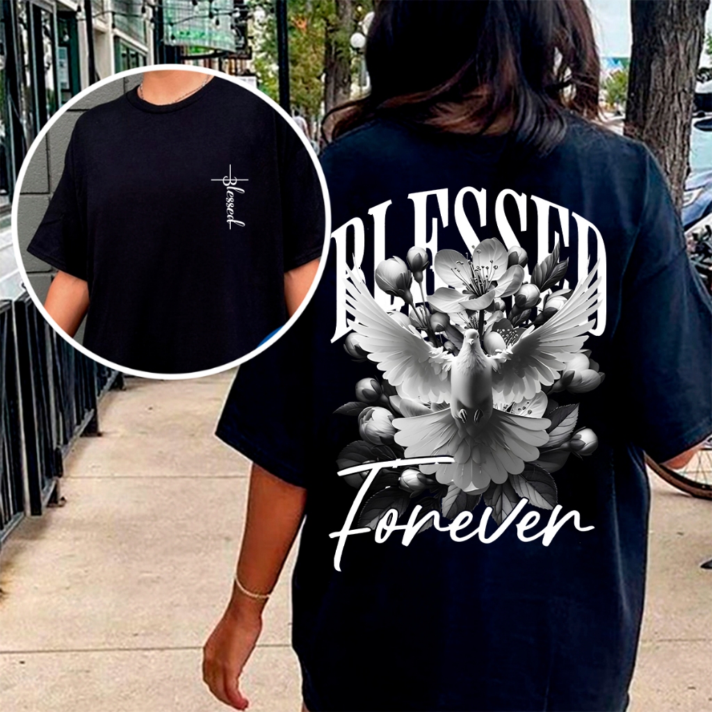 Camiseta T-shirt ou Oversized Feminina Gospel Blessed Jesus Fé Streetwear Casual 100% Algodão