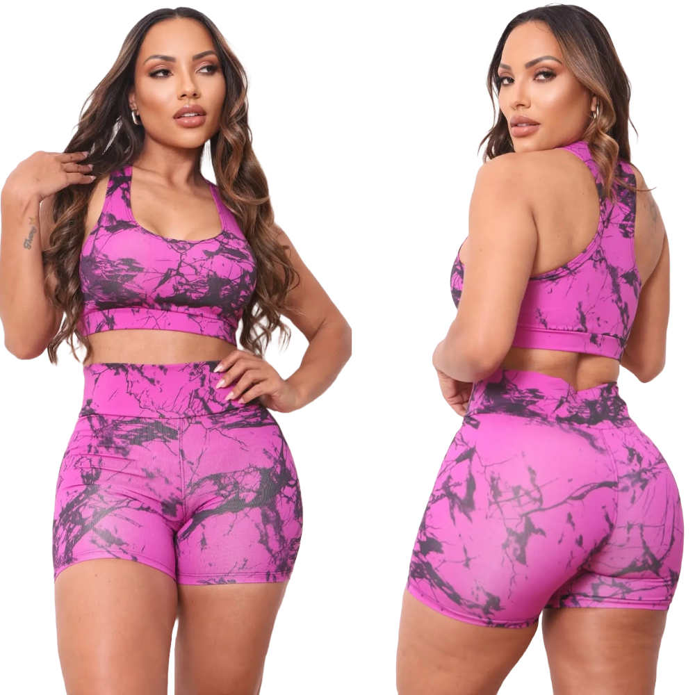 Conjunto Academia Feminino Estampado Tie dye -  Short /Top Academia Treino