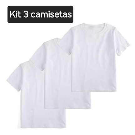 Camiseta Infantil Branca Básica 100% Algodão Kit com 03 Peças em Oferta na Shopee