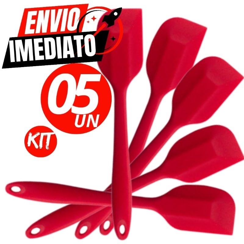 Kit 5 ou 03 Utensílios de Silicone Espátula Pão Duro Alta Qualidade e Resistência 230° Premium Casa Cozinha Buffet