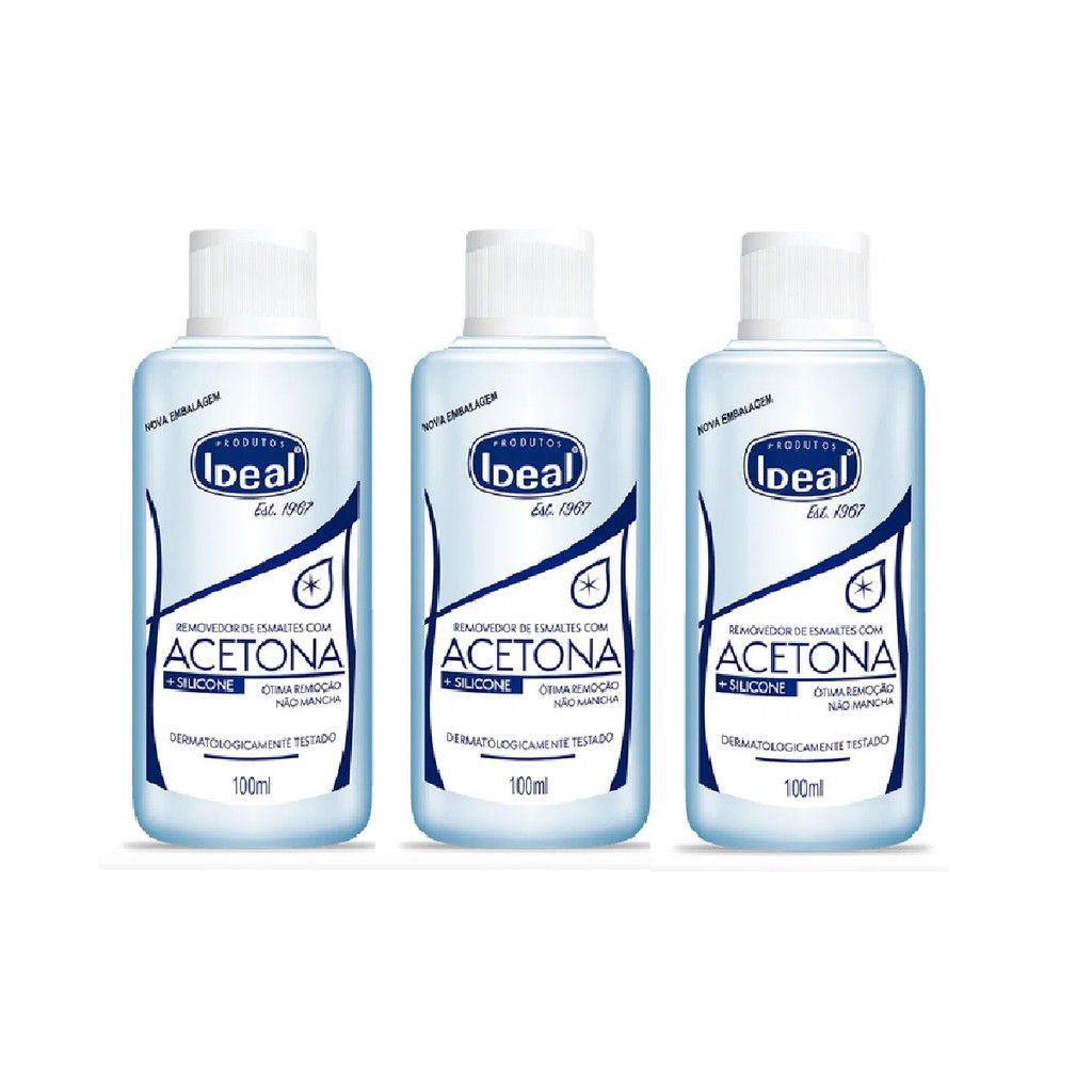 Kit C/3 Removedor de Esmaltes com Acetona Ideal 100ml