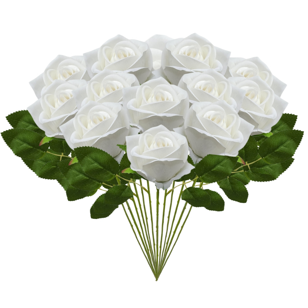 Kit Com 12 Hastes De Rosas Brancas Aveludadas Artificiais Arranjos Decorativos Para Casa