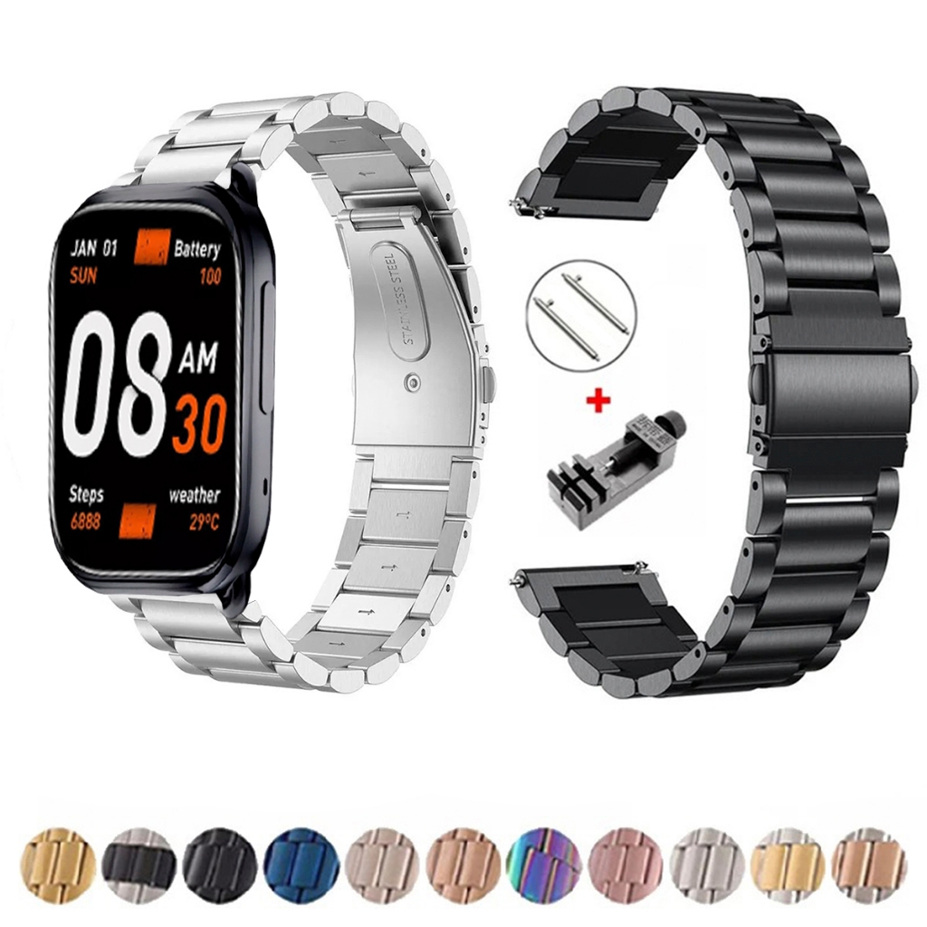Pulseira de 22mm Metal Elos de aço inox para Smartwatch QCY GS S6 de Engate Rapido
