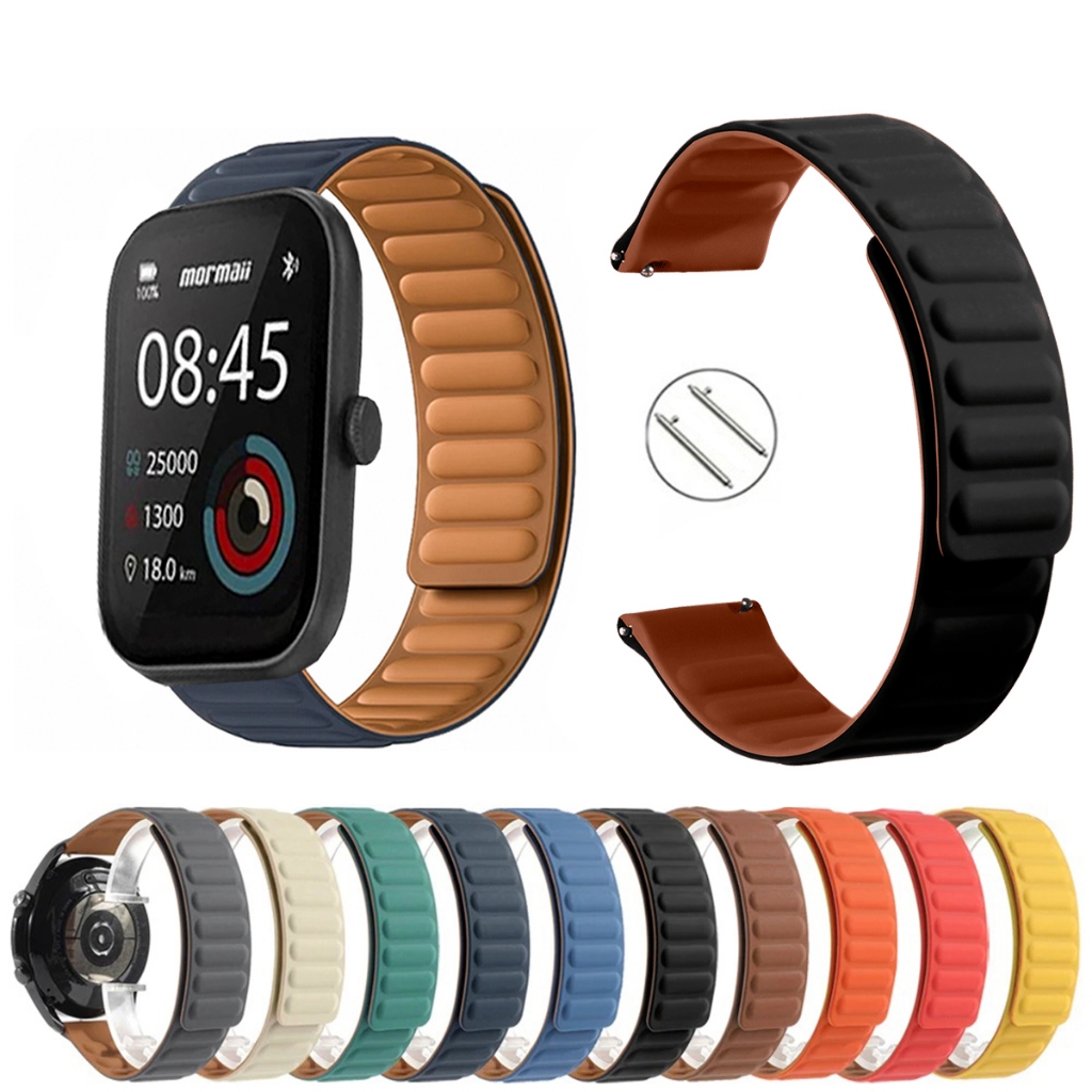 Pulseira 22mm Silicone Elos Imã Magnética para Smartwatch Mormaii Life Ultra 47mm 1.91 de Engate Rapido