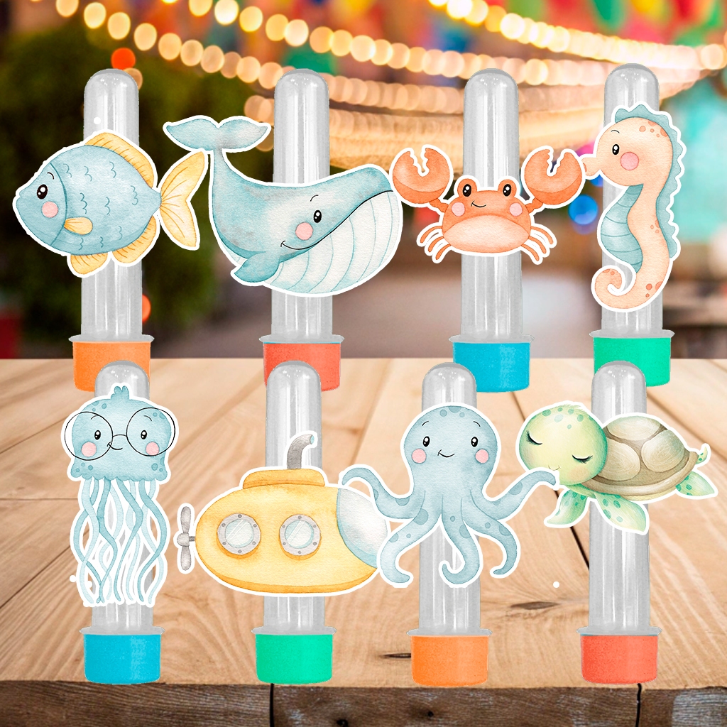 KIT 30/40/50/60 Apliques 3D para Tubete Fundo do mar Menino em Oferta na Shopee