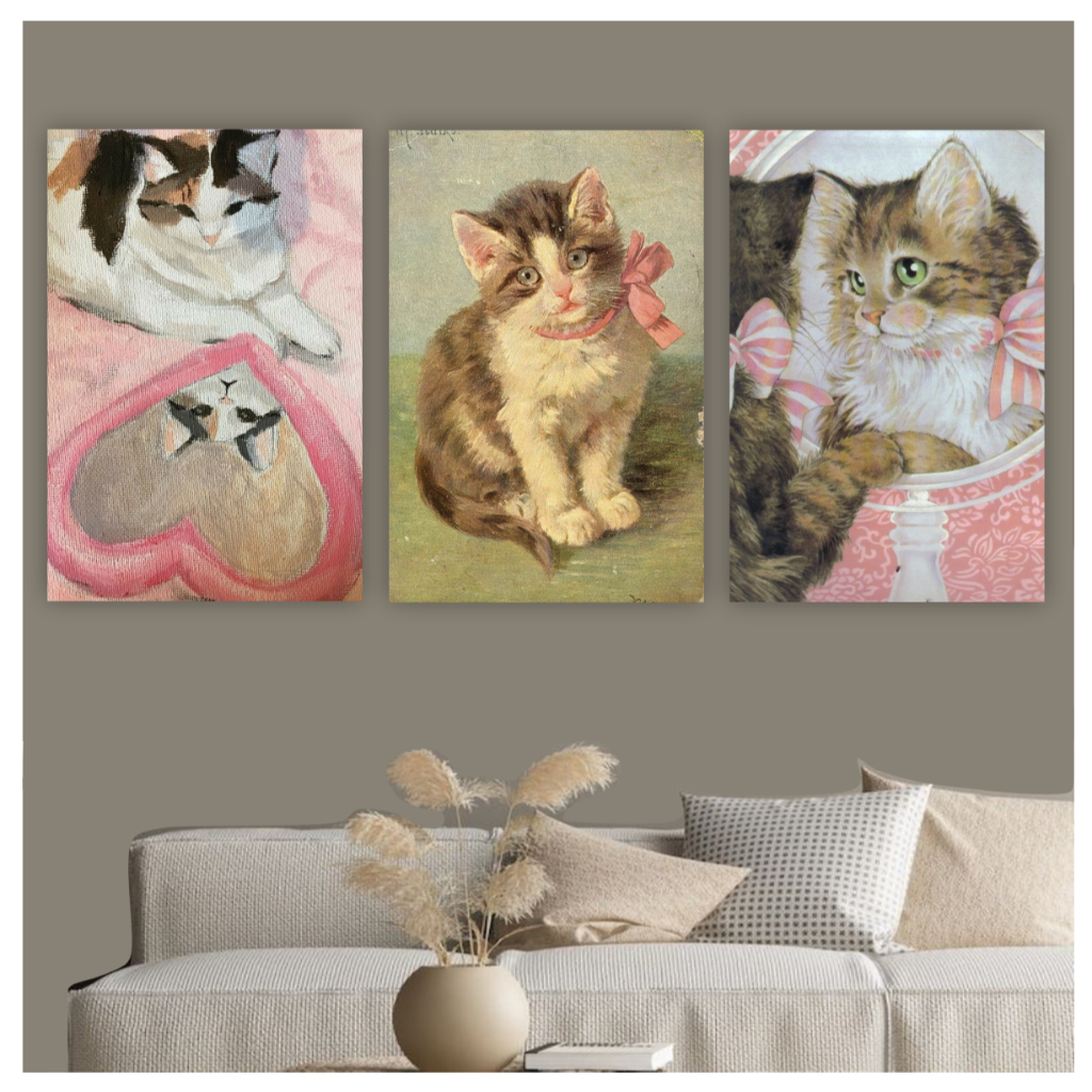 Quadro decorativo fofo rosa gato gatos cat kawaii cute coquette decoração para sala quarto gatinho em Oferta na Shopee