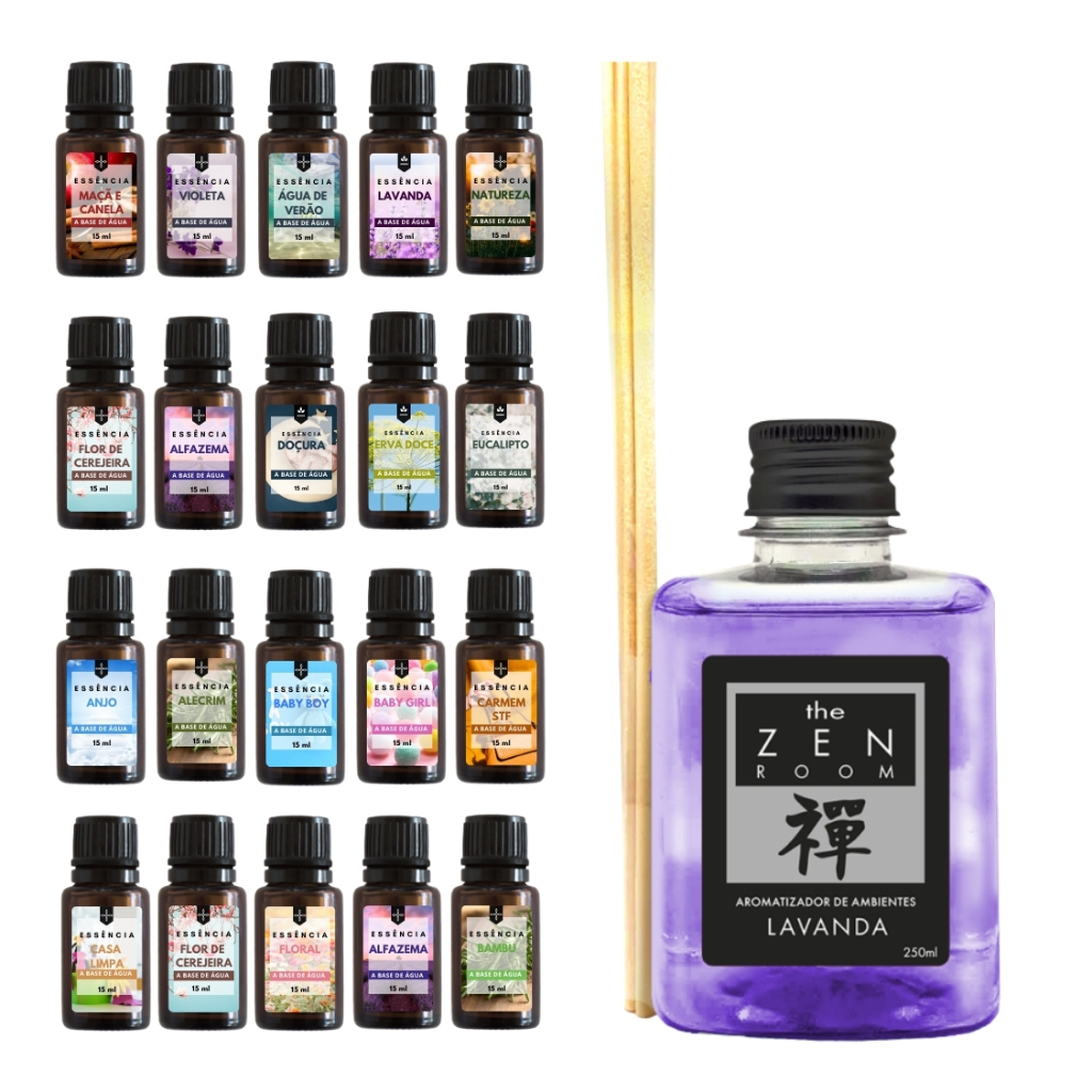 Super Kit 5 Essências Para Difusor e Umidificador + Difusor de Ambiente Varetas Yantra 250ml