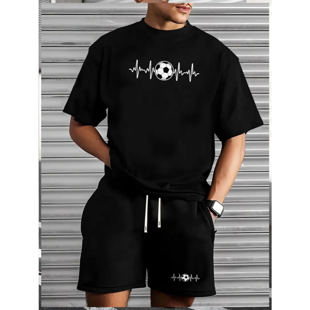 Conjunto Masculino Camiseta E Bermuda Estampa Futebol Batimentos Kit Camisa + Short Algodao