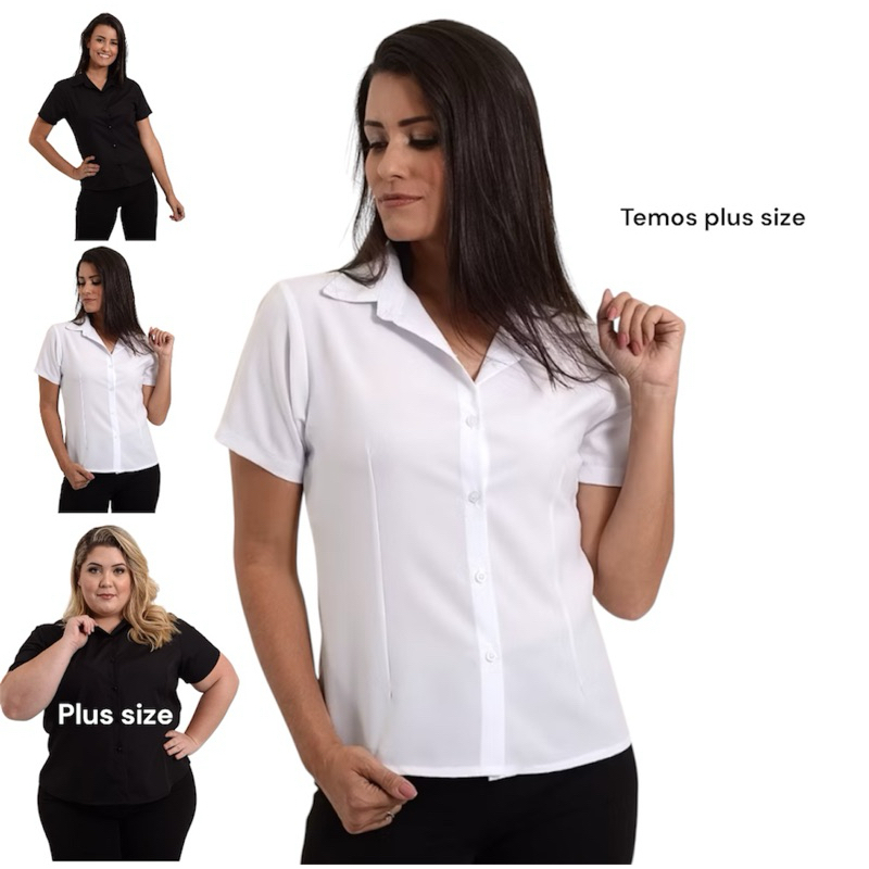 camisete branca social feminina manga curta gabardine em Oferta na Shopee