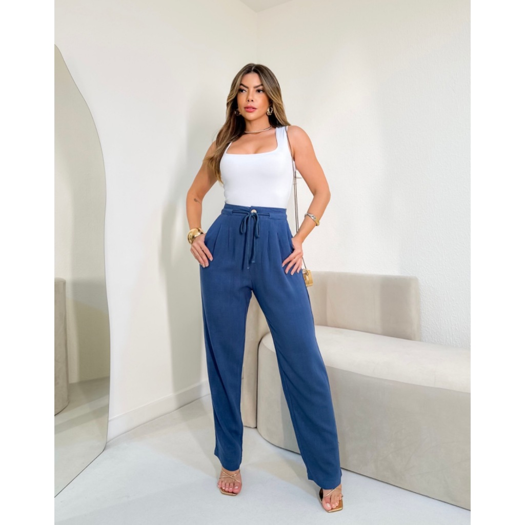 CALÇA LINHO COM ALGODÃO COM DETALHE DE CORDINHA G3224