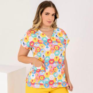 Scrub Feminino Bata personalizada (SOMENTE A BATA ESTAMPA URSINHOS POOH COLMEIA). em Oferta na Shopee