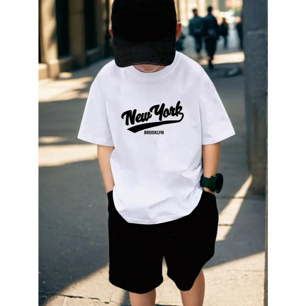 Conjunto Infantil Camiseta + Bermuda Estampa N.Y Brooklyn Kit Camisa e Short