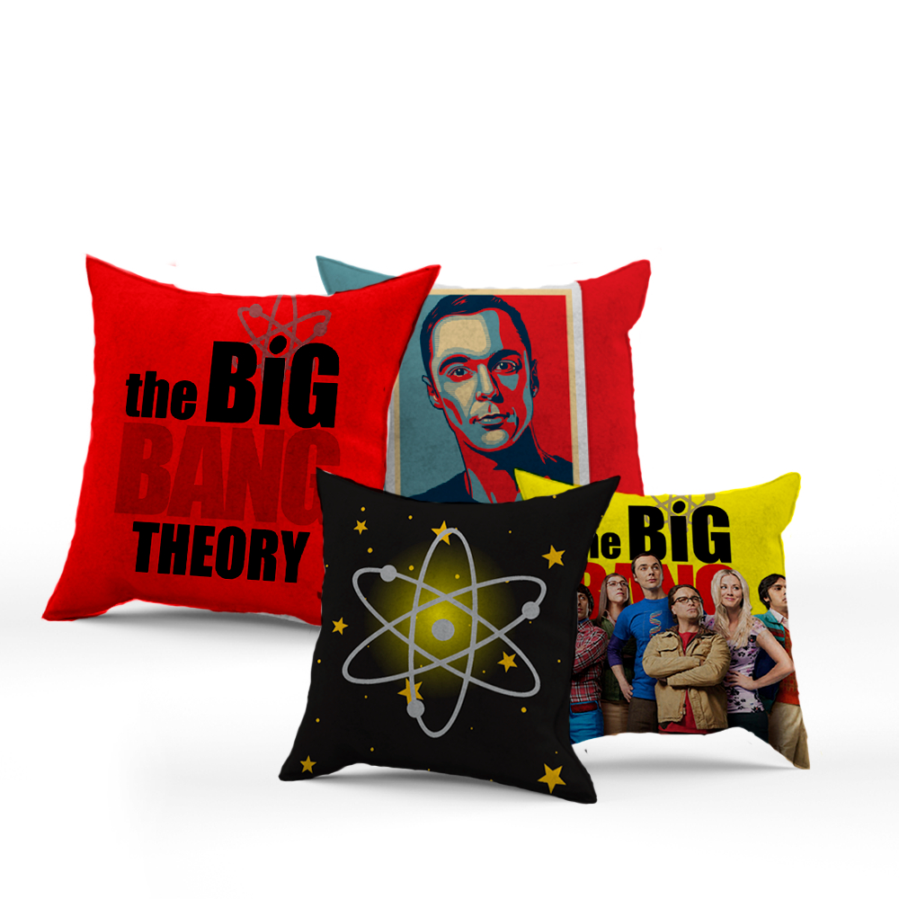 Kit 04 Capas De Almofada Sala Quarto Escritório Estampa Sublimada Escrita Personagens Esplosão Big Bang Envio Imediato