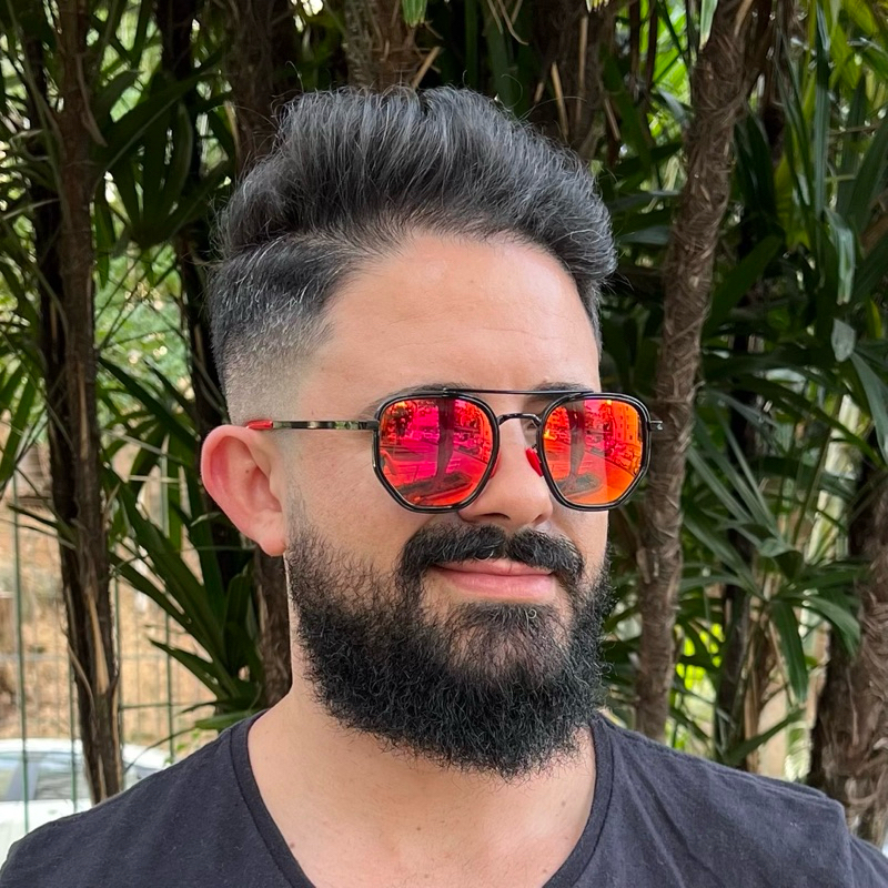 Óculos de sol masculino premium feminino hexagonal proteção UV400 em Oferta na Shopee