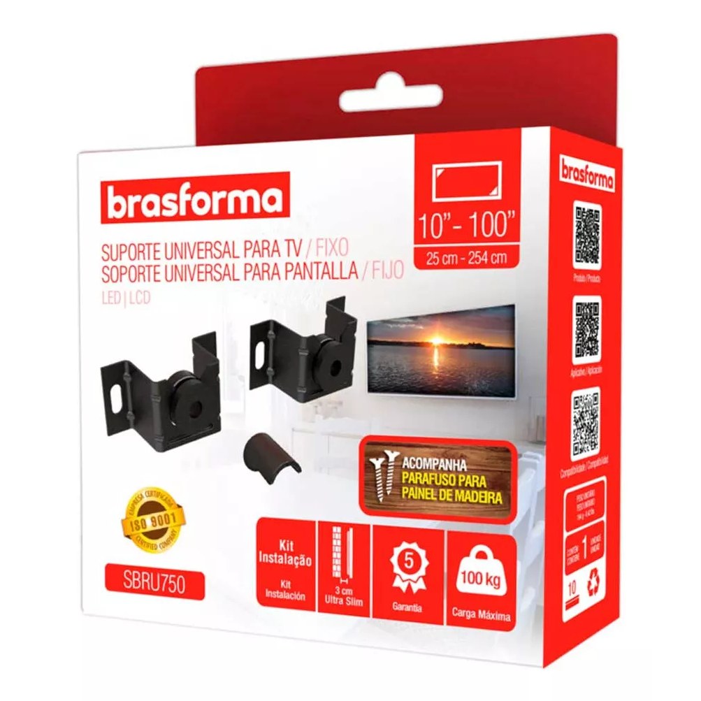 Suporte para Tv /Monitor de 10" até 100 preto Brasforma SBRU750
