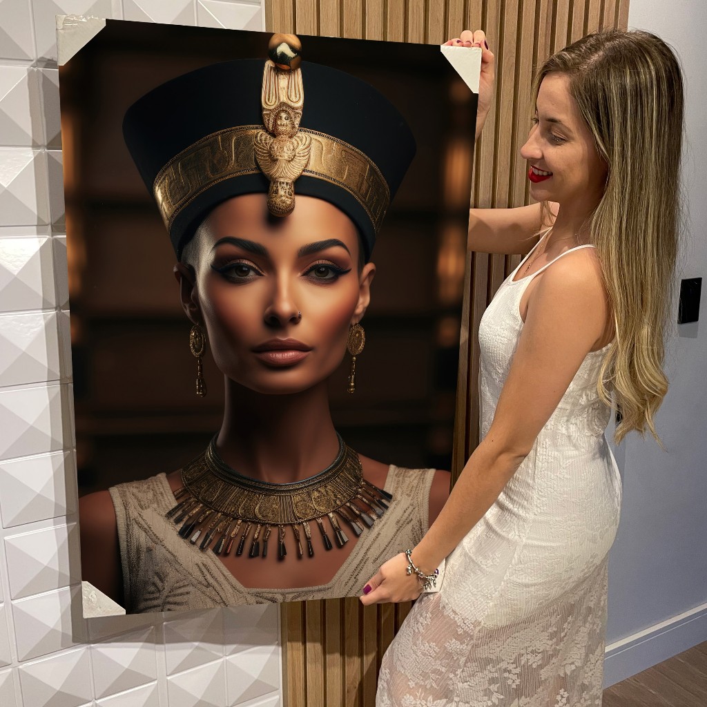 Quadro Decorativo Grande Rainha Nefertiti Egito Beleza Feminina História Vertical