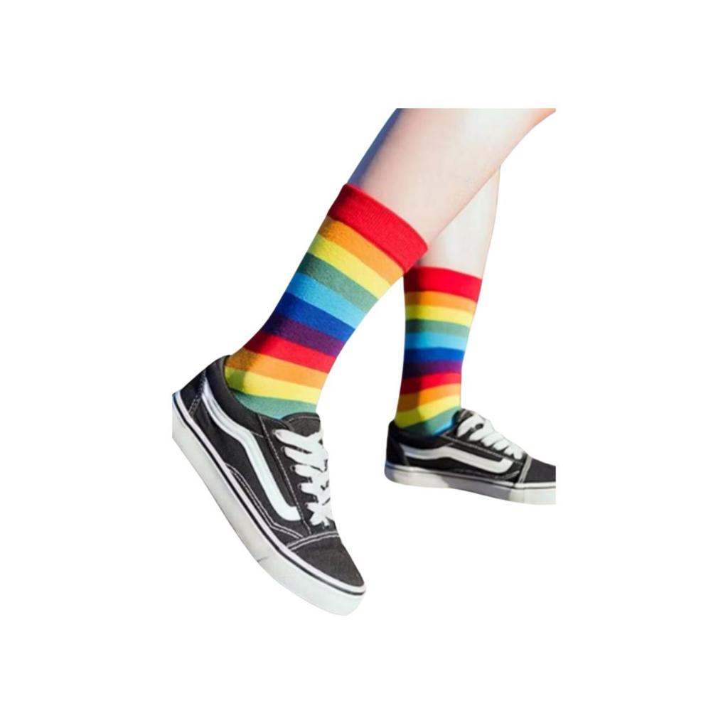 Meias Arco-Íris Com 1 a 3 Pares Coloridas Cano Alto em Oferta na Shopee
