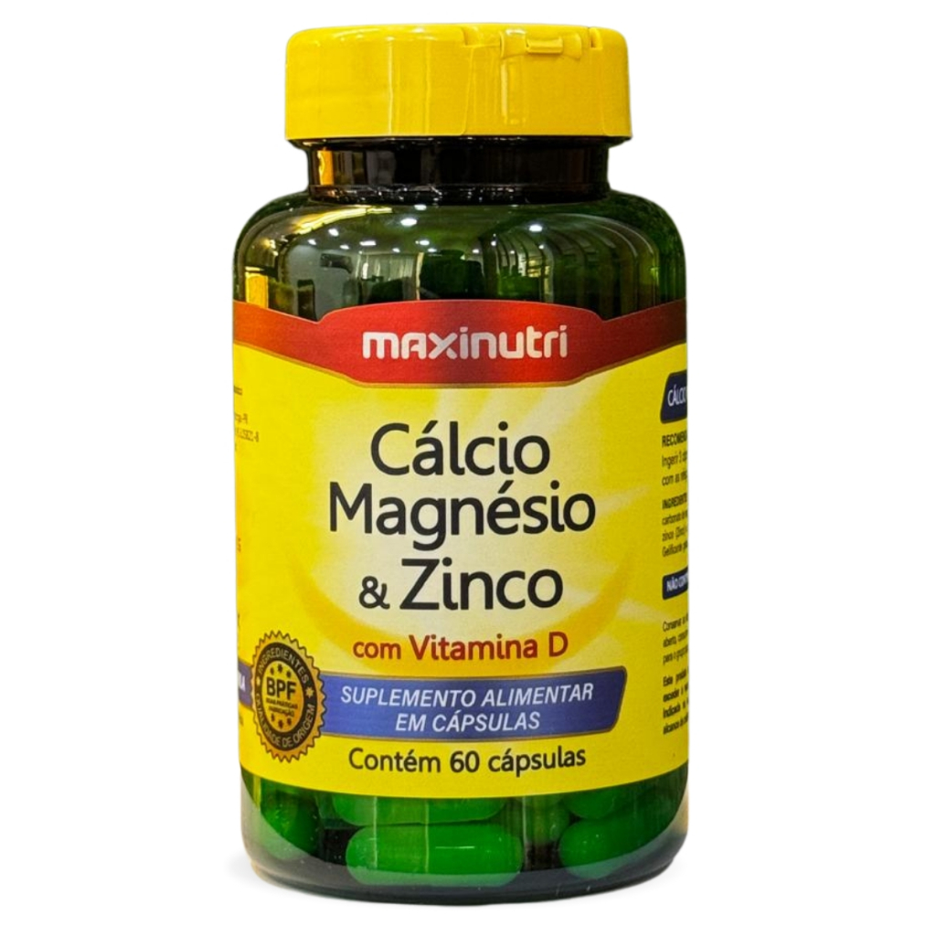 Cálcio Magnésio e Zinco 600mg Maxinutri Suplemento Alimentar 60 Cápsulas