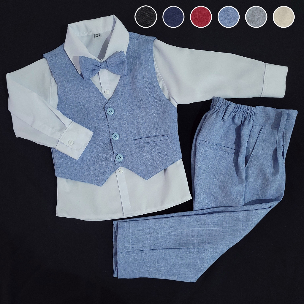 Conjunto Batizado Pajem Colete Azul Serenity Visual de Linho 1 a 12