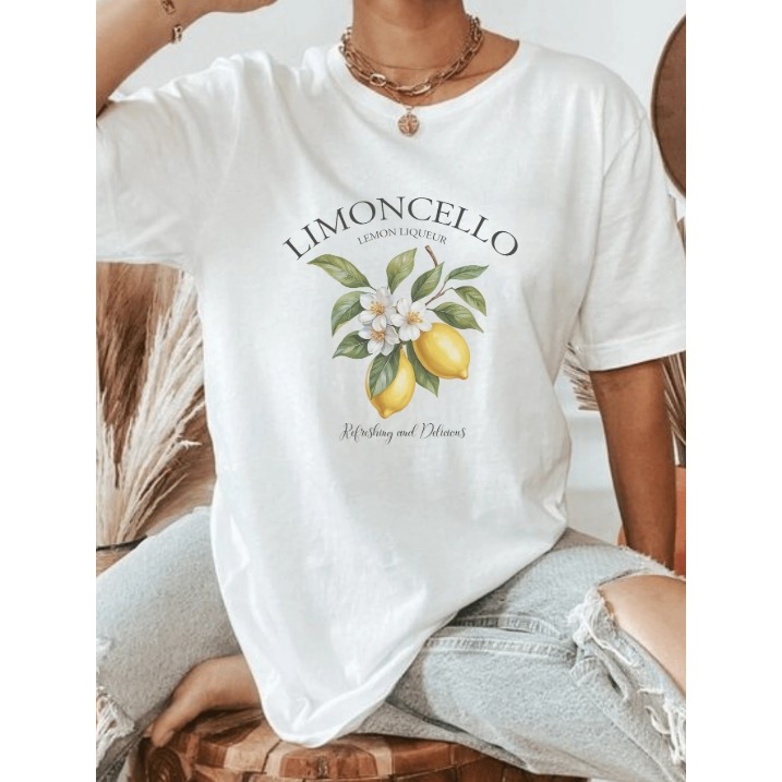 Camiseta Feminina Estampada Minimalista T-Shirt  Oversized Limone Tendência Camisa 100% Algodão