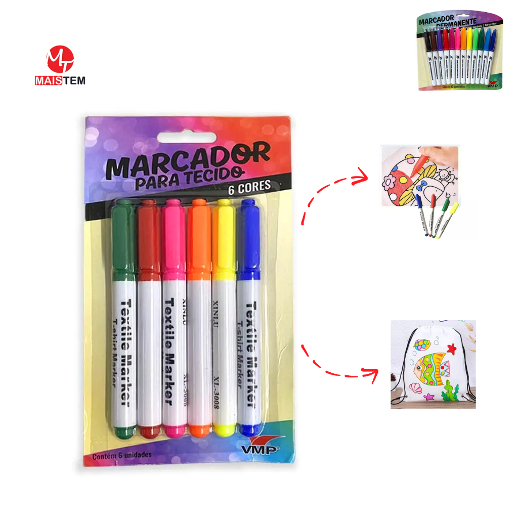  Canetão Permanente para Tecido Artesanato Costura DIY Risco Em Tecido 6 Cores Coloridas Forte em Oferta na Shopee