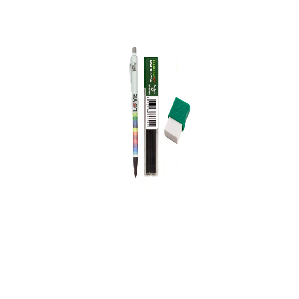 Kit Lapiseira Now United 0,7 Molin - Grafite 0.7 + Borracha com capinha - Material Escolar - Escola