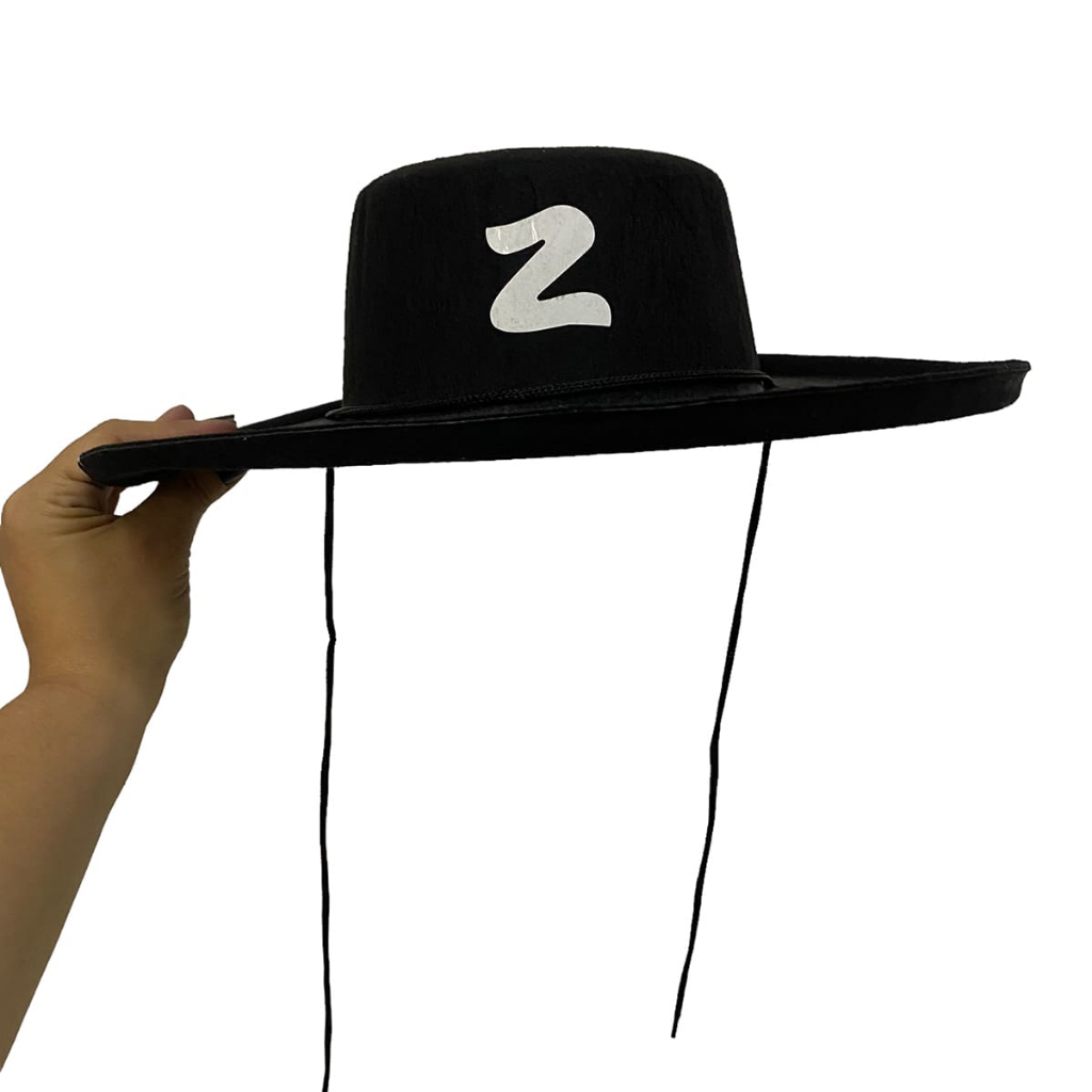 Chapéu Zorro Super Luxo Feltro Preto Acessório Festa Fantasia Cosplay Personagem