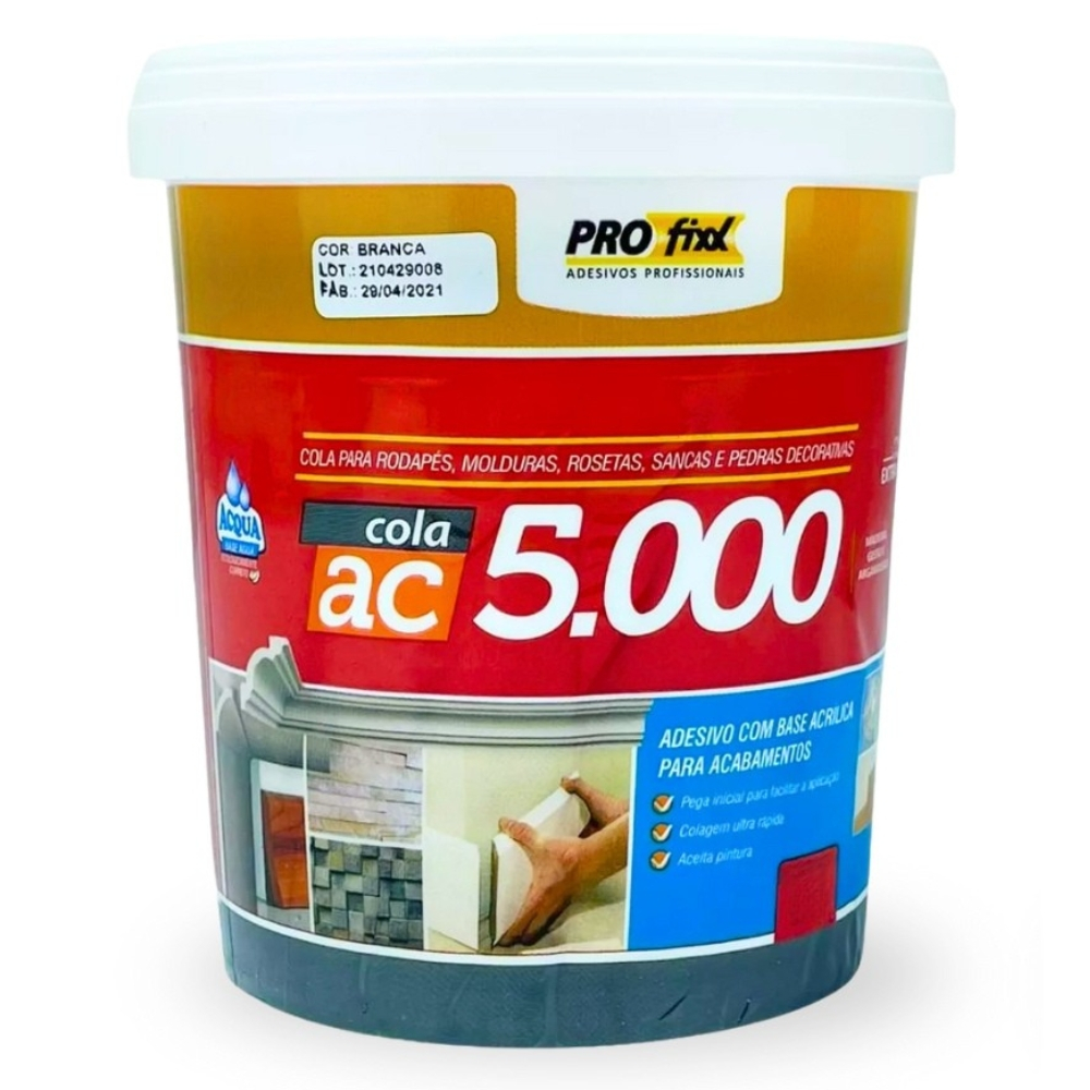 Cola Para Rodapé Sanca Moldura e Gesso 3D AC5000 5Kg Colagem Rápida - Profixx