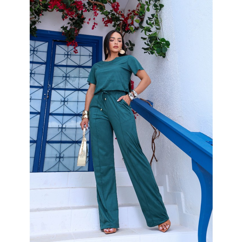 Conjunto Suede Calça Pantalona e Blusa T-shirt Básica Tendência Tamanho M ao EXG Plus Size em Oferta na Shopee