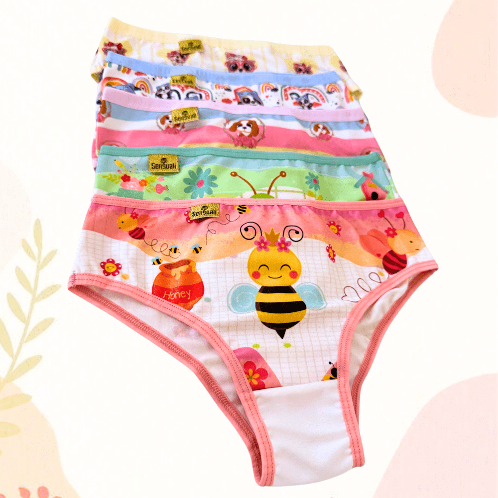 Calcinha Infantil Kit 5 Un Borboleta 3D Calcinha Bebê Menina 1 a 6 anos Algodão Enxoval Ju...