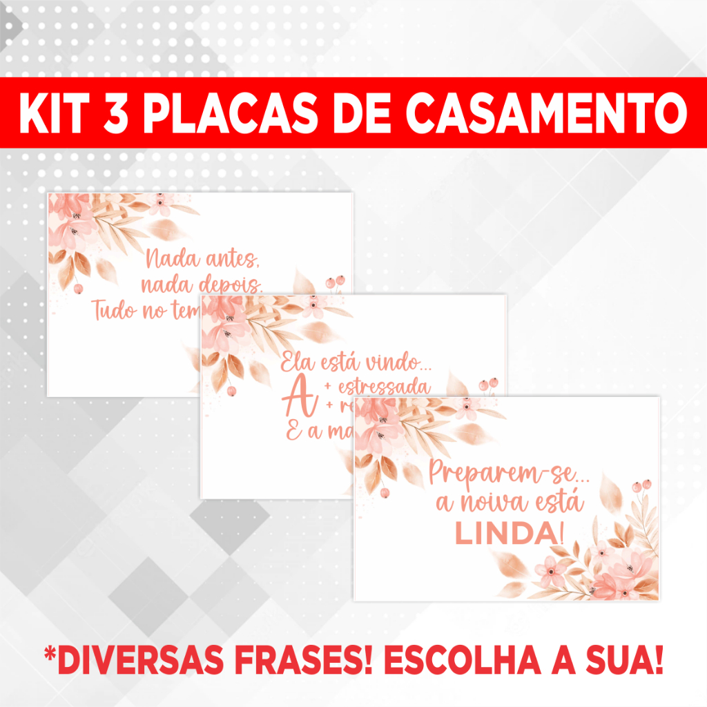 Kit Placa De Casamento Floral Rosa & Salmão - 3 Plaquinhas Decorativas Entrada Noiva Noivo Pajem Daminha Cortejo