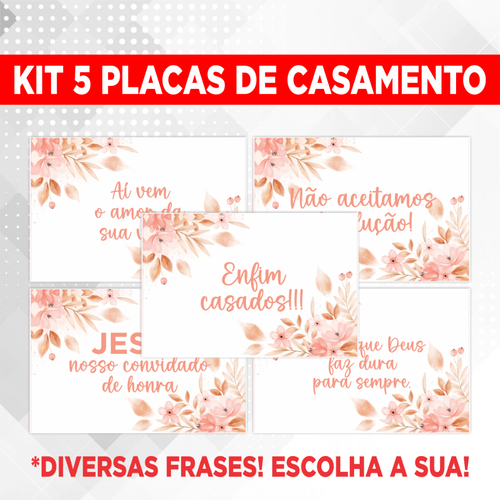 Kit Placa De Casamento Floral Rosa & Salmão - 5 Plaquinhas Decorativas Entrada Noiva Noivo Pajem Daminha Cortejo