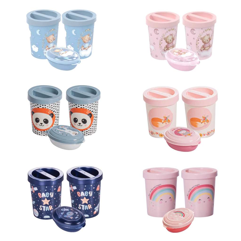 Kit Higiene Saboneteira, Porta Cotonetes e Porta Algodão Infantil Baby Plasútil em Oferta na Shopee