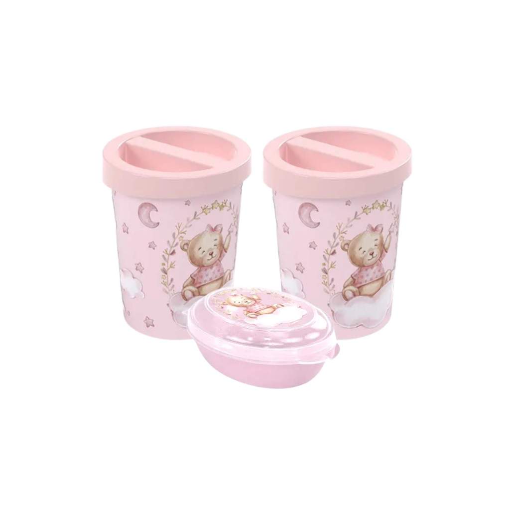 Kit Higiene Saboneteira, Porta Cotonetes e Porta Algodão Infantil Baby Plasútil