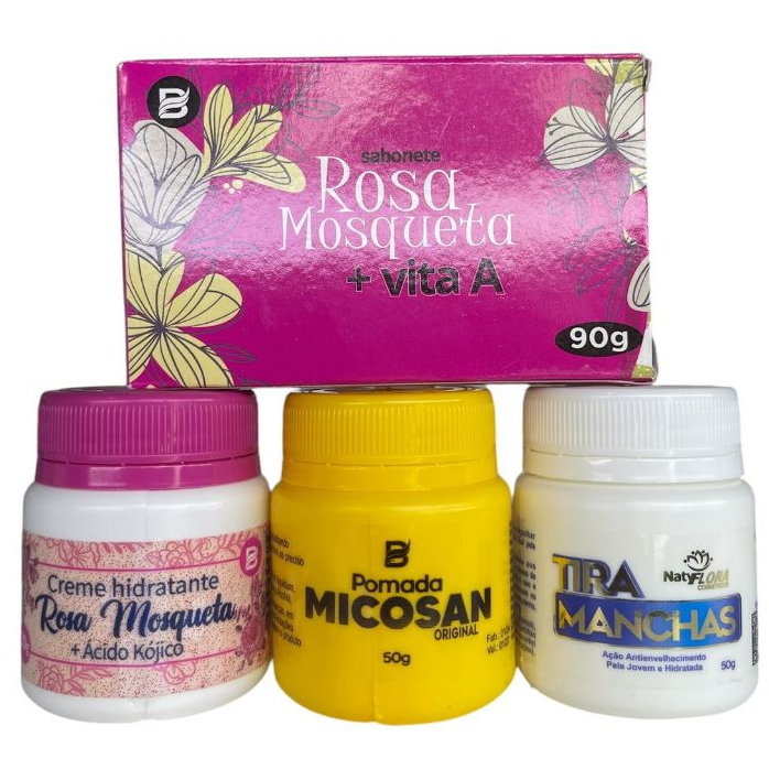 Kit Micosan 1 pomada + Tira mancha + Rosa Mosqueta + SAbonete barra Rosa mosqueta Baruc Cosméticos