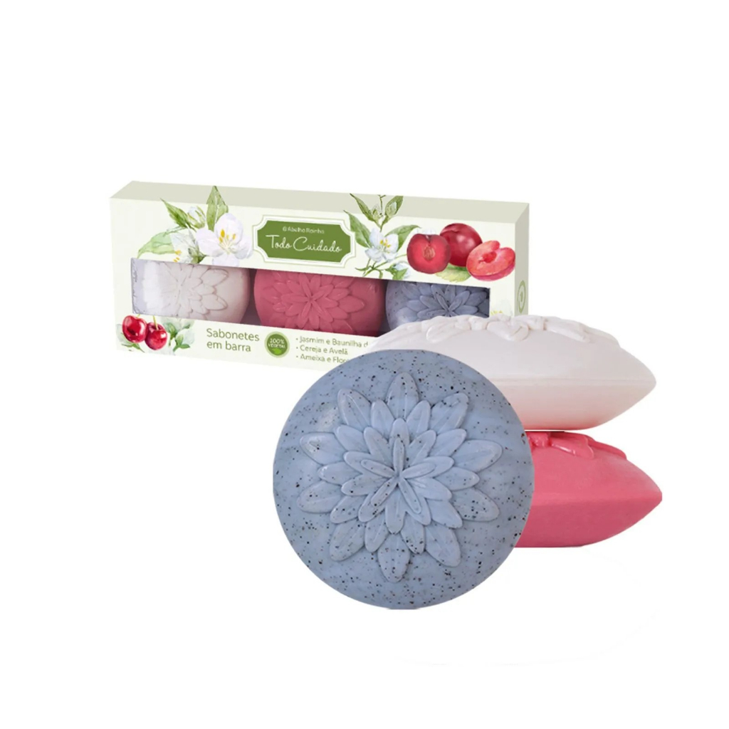 Caixa De Sabonetes Presenteáveis Com 3 fragrâncias 90g Cada Todo Cuidado