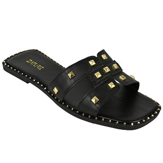 Sandália Rasteira Feminina Zature Tachas Spike Pirâmide Bico Quadrado Confortável Blogueira em Oferta na Shopee