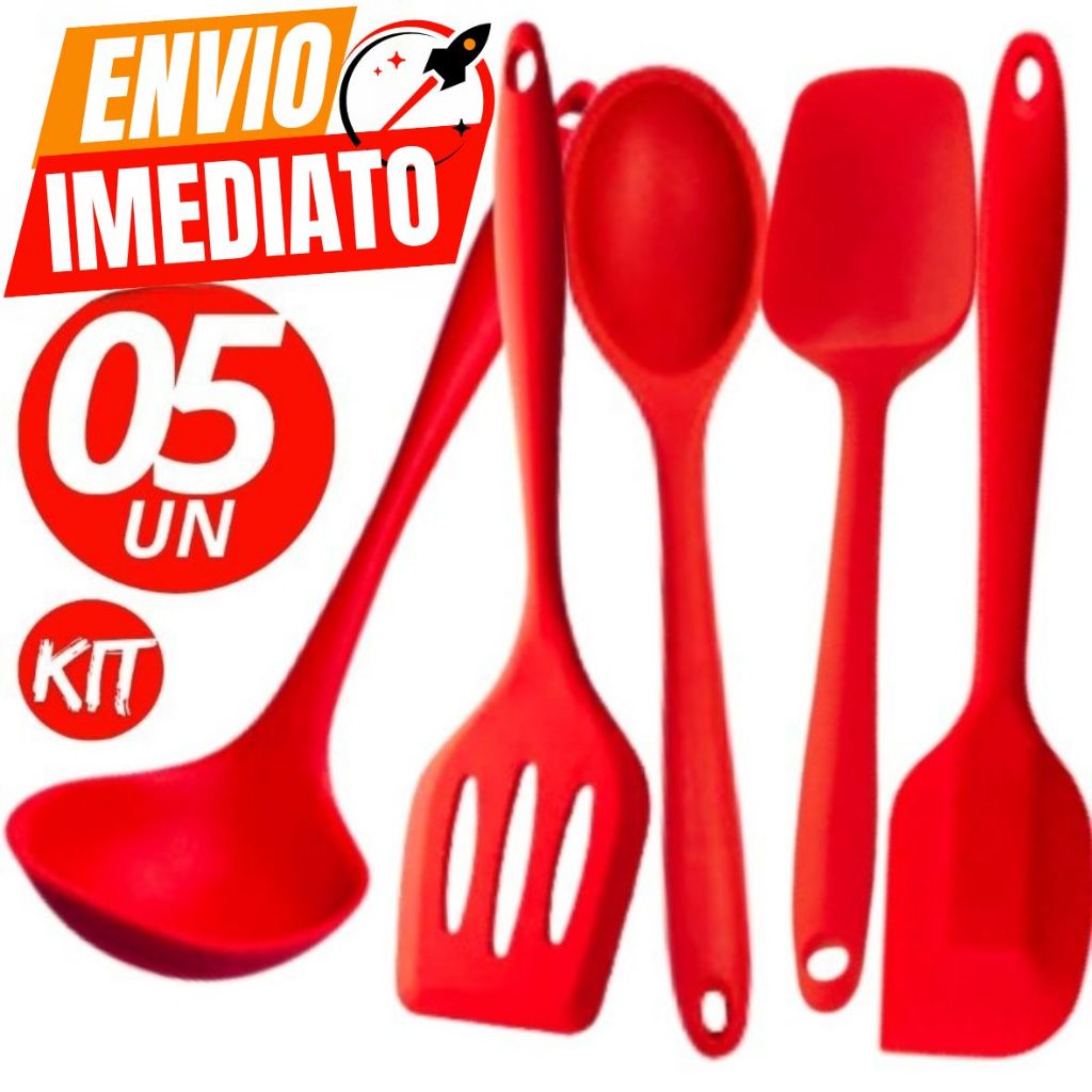 Kit C/5 Utensílios de Cozinha Silicone Premium Concha Espátulas Colher Casa Cozinha Restaurante Buffet