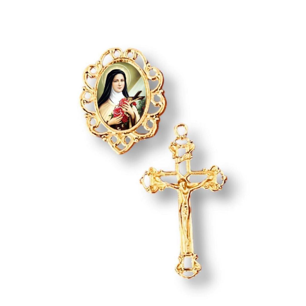 Crucifixo + Entremeio Latonado Dourado 10 ou 25 Pares - Kit Para Terços Resinados com Santos Católicos