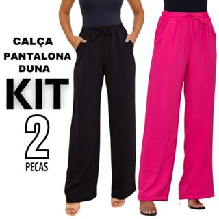 Kit 2 Calça Feminina Pantalona Duna Cintura Alta Com Bolso