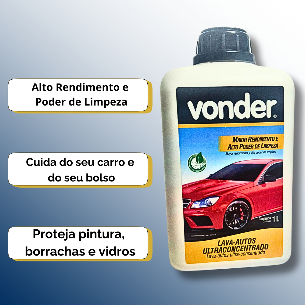 Lava-Autos Ultraconcentrado VONDER 1L – Perfeito para Lavadora de Alta Pressão e Limpeza Impecável!