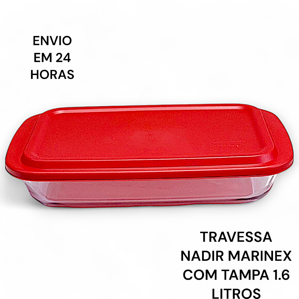 Travessa assadeira de vidro retangular com tampa Nadir Marinex  Refratario 1.6 Litros em Oferta na Shopee