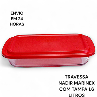 Travessa assadeira de vidro retangular com tampa Nadir Marinex  Refratario 1.6 Litros em Oferta na Shopee