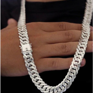 Corrente Masculina Prata Elo Duplo 10mm 70cm mista gravação 925 Colar cordao masculino grosso 1x1 em Oferta na Shopee