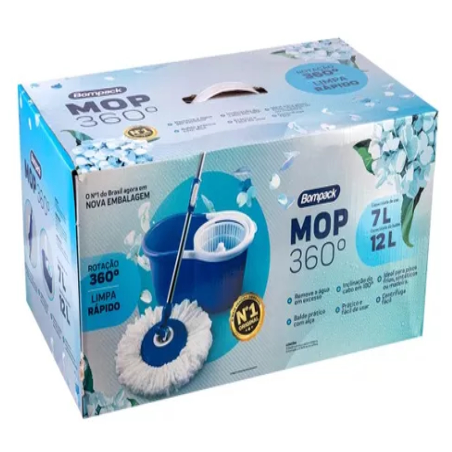 Balde Mop 12 Litros Bompack 360° Esfregão Para Limpeza
