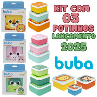 Kit 3 Potinhos Buba Pote Infantil Lancheira Kit Com 3 Potes Com Tampa Menino e Menina Anim...