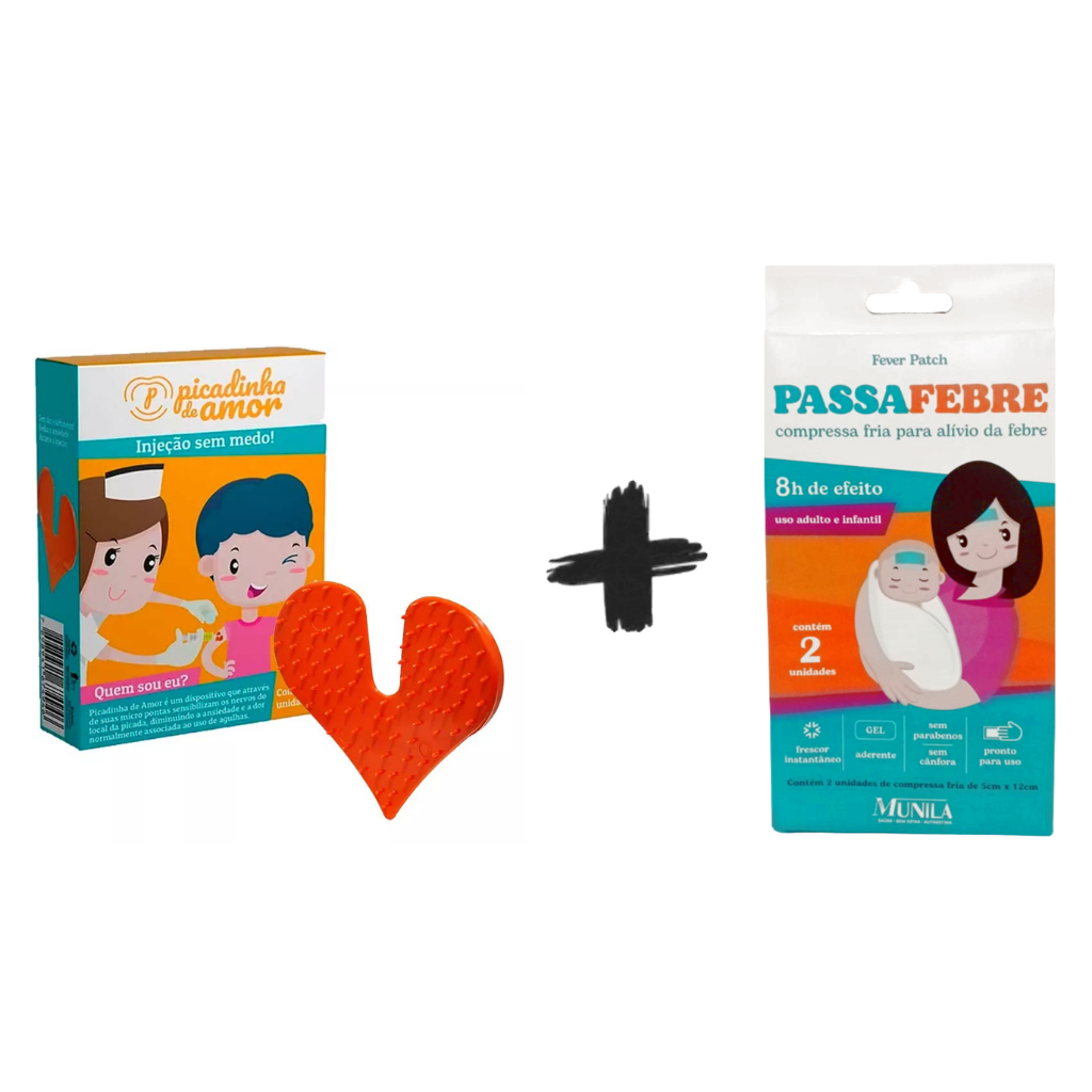 Kit Vacina  Picadinha do Amor Infantil Injeção Sem Medo e Sem Dor + Passa Febre Compressa Fria