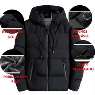 Jaqueta bobojaco masculina Puffer acolchoada com forro pelinho impermiavel cor preta em Oferta na Shopee